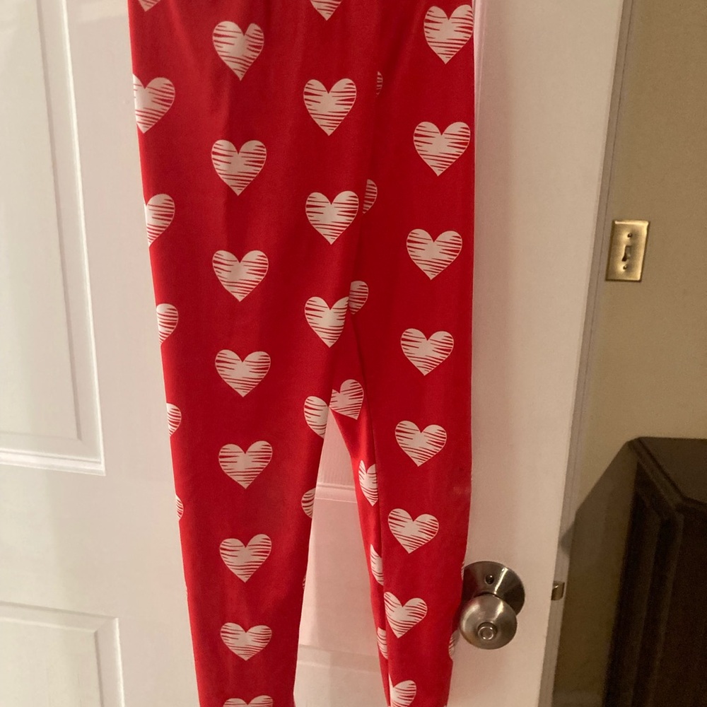 Red Leggings with White Heart Pattern